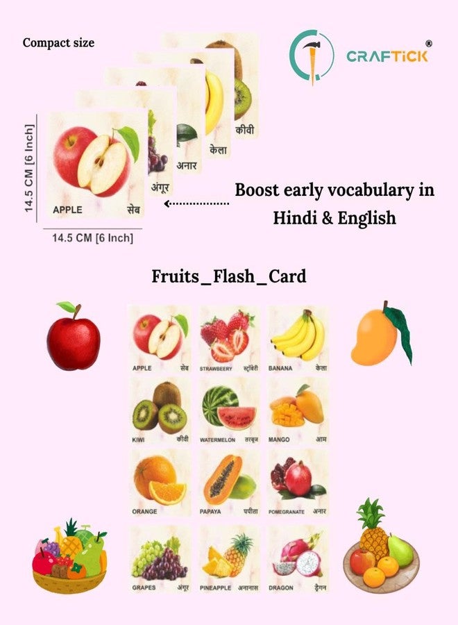 Craftick® Fruits Wooden Flash Cards for Babies 1-6 Years | Preschool Activity Cards for Toddlers & Babies | Best Birthday Return Gift | (Fruit's Wooden Flashcard) - Image 3